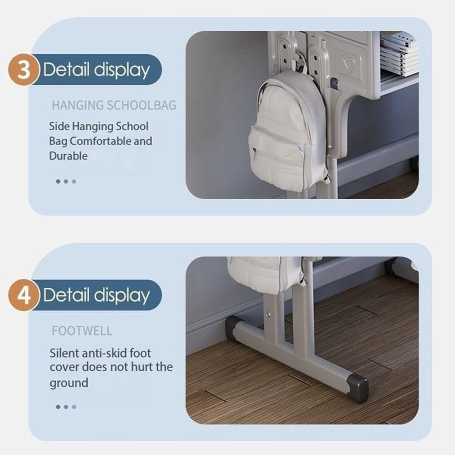 Adjustable Kids Study Desk and Chair Set, detail view