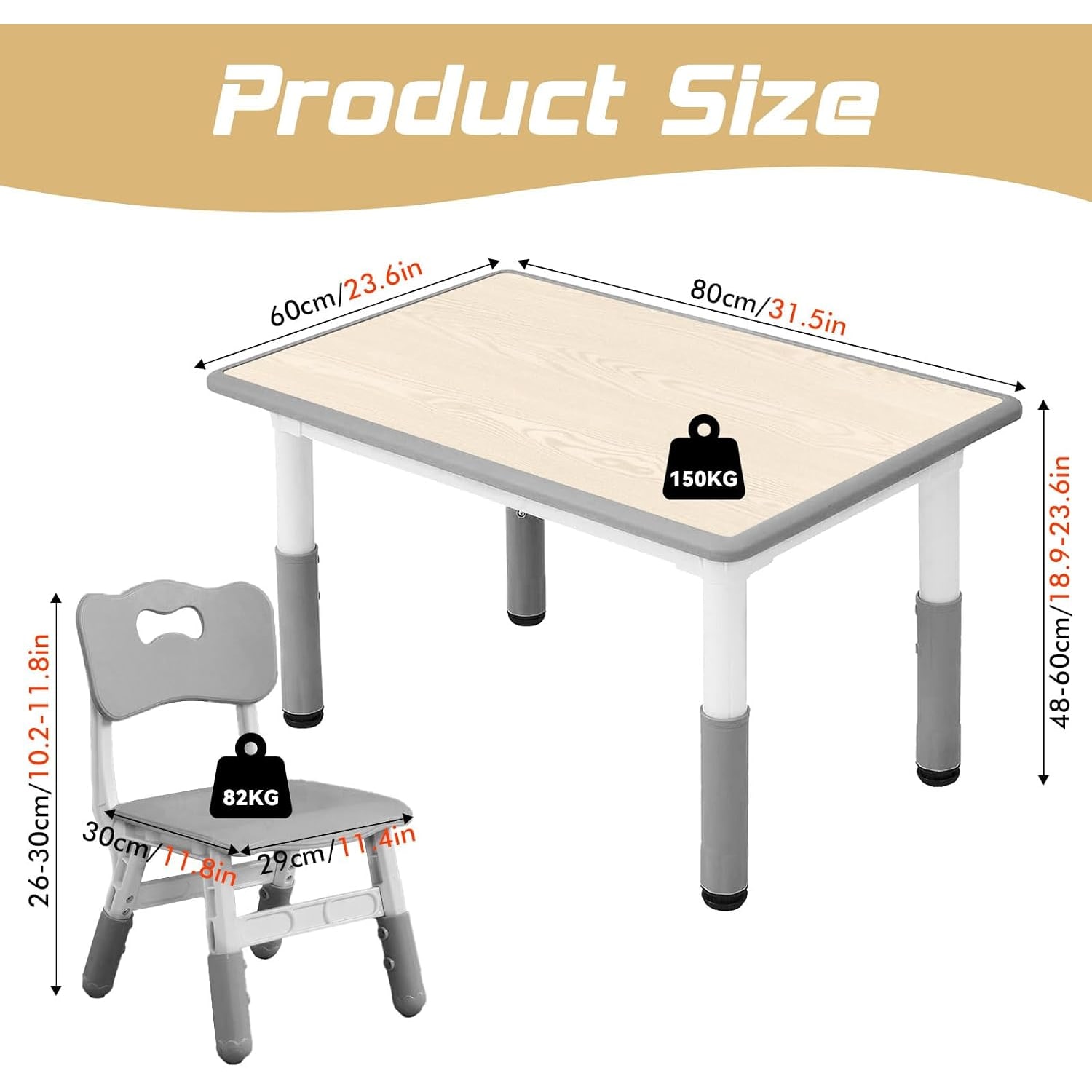 Adjustable Kids Table and 2 Chairs Set, detail view