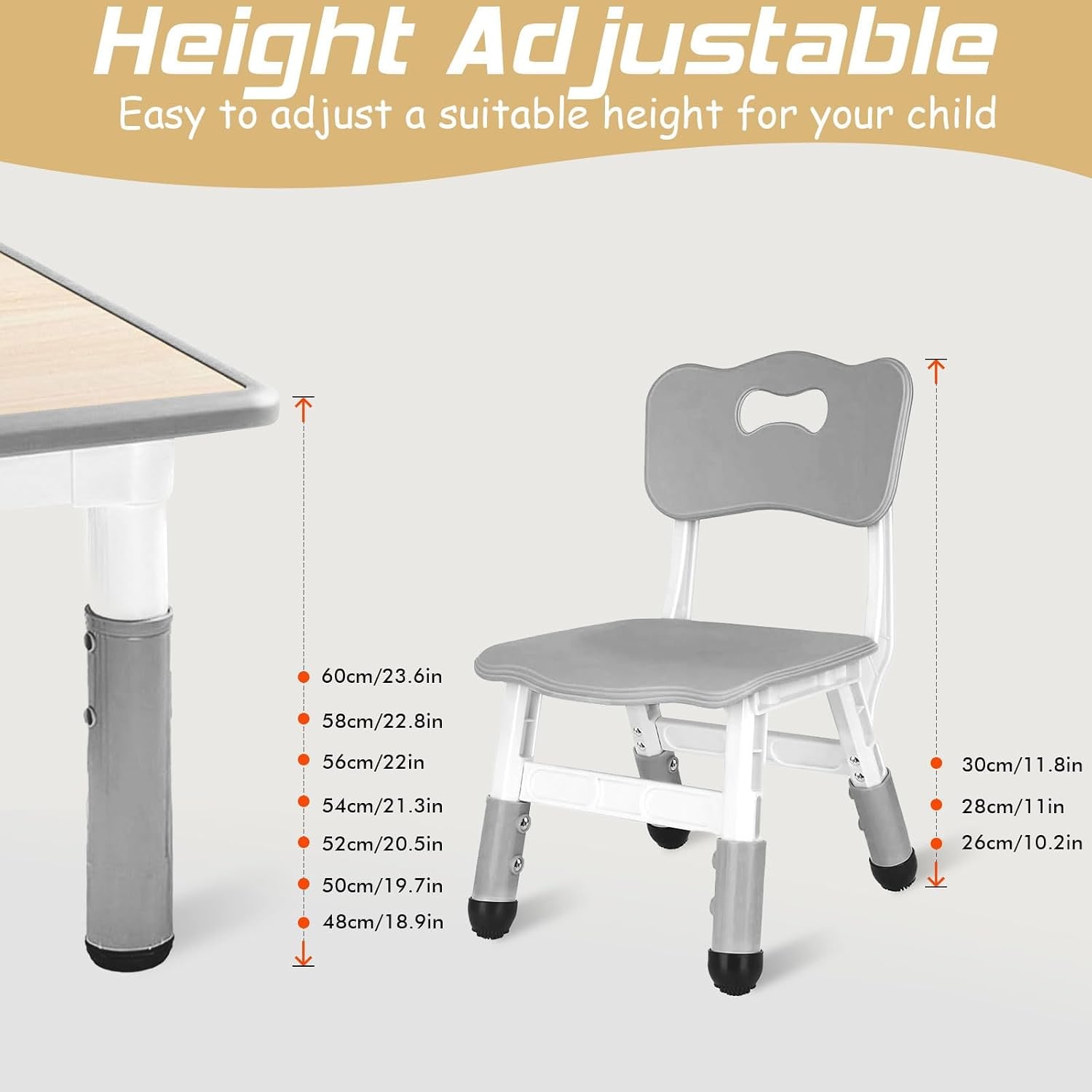 Adjustable Kids Table and 2 Chairs Set, detail view