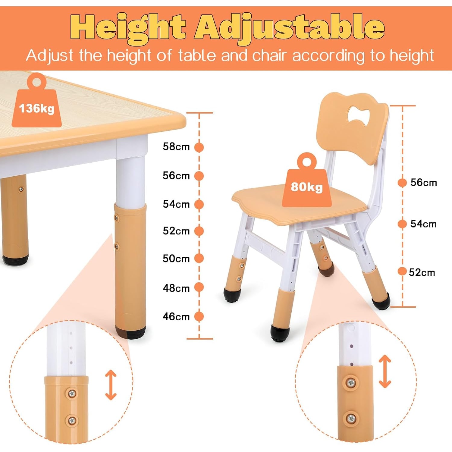 Dry Erase Kids Table and Chairs Set with 2 Chairs, detail view